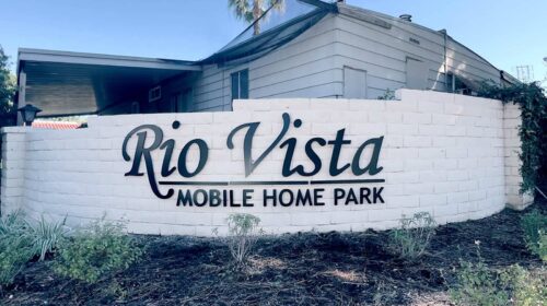 Rio Vista Mobile Home Park aluminum sign with 3D letters