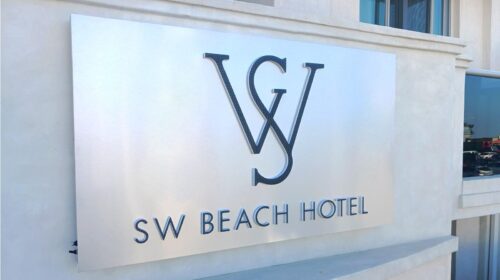 SW Beach Hotel light up sign for exterior branding