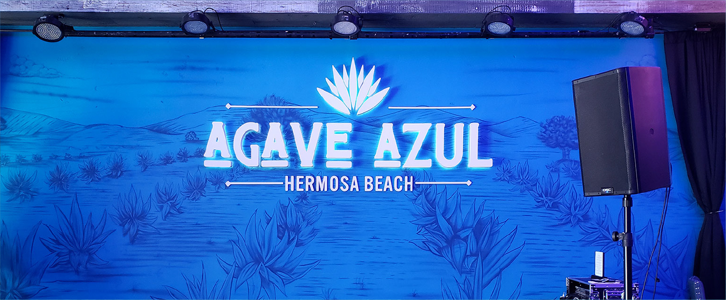 Agave Azul custom letter sign in white with halo illumination made of aluminum and lexan