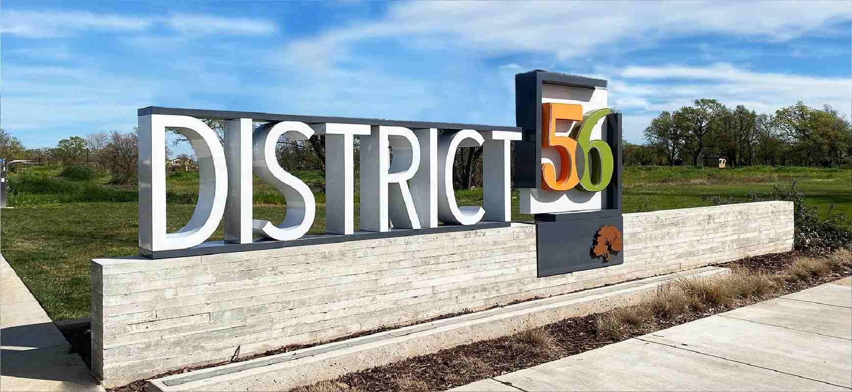 District 56 large letter signage in a free standing style made of aluminum and lexan