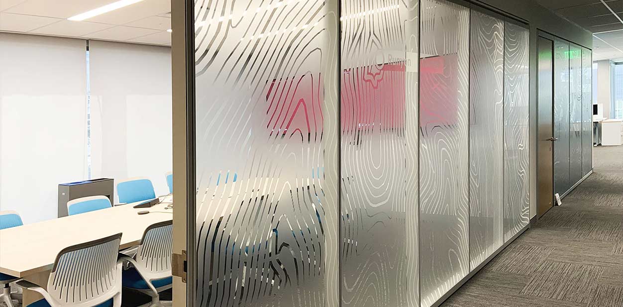 Decorative glass feature wall design with ellipse patterns