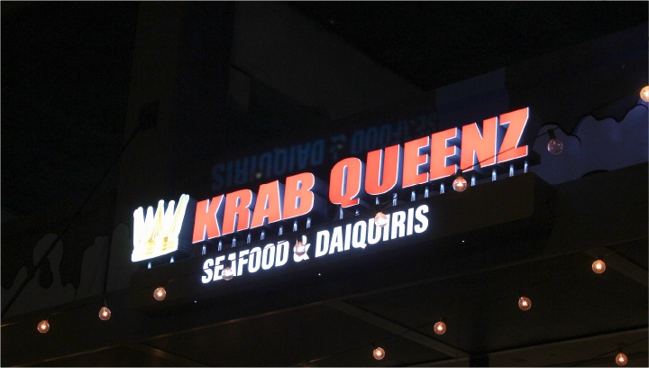 Krab Queenz custom letter sign spelling the brand name made of aluminum and lexan for branding