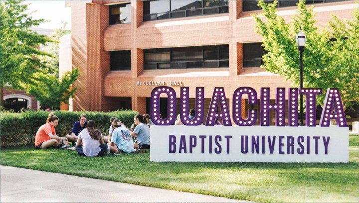 Ouachita University large letter signage in a retro style made of aluminum and acrylic