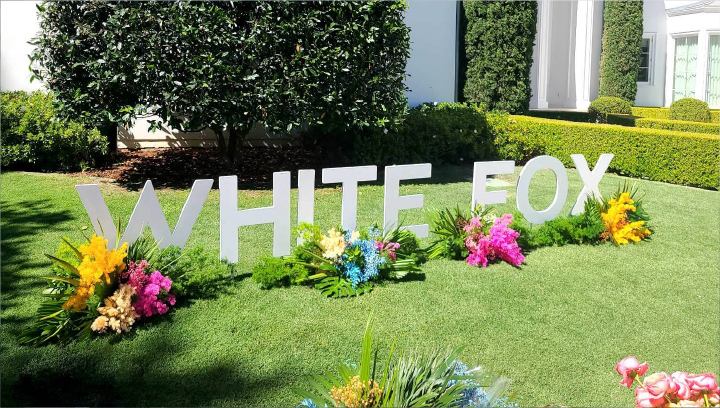 White Fox large letter signage design in a free standing style made of wood for outdoor decor