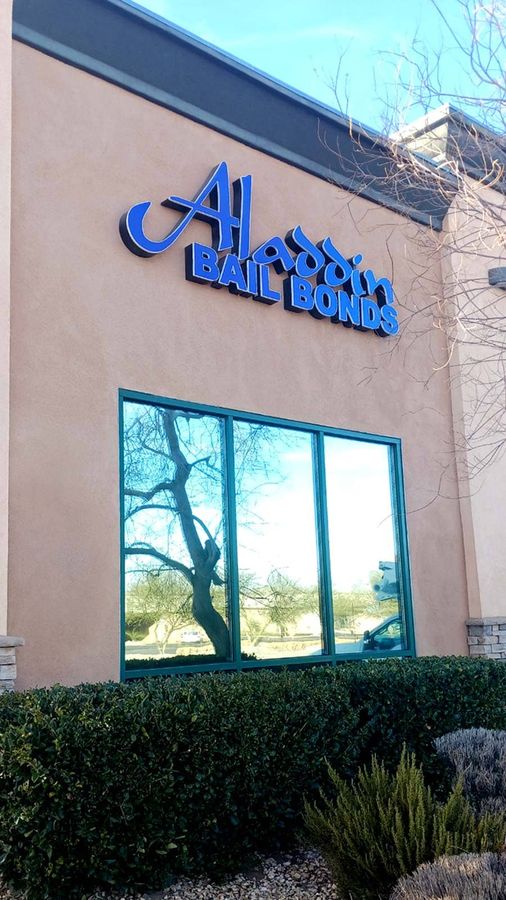 Aladdin Bail Bonds channel letters mounted on the building