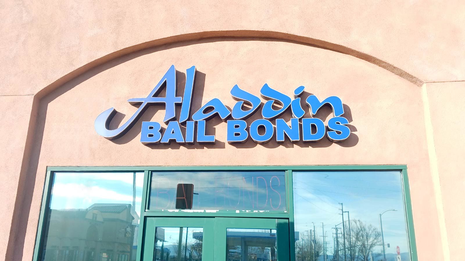Aladdin Bail Bonds custom letter sign installed outdoors