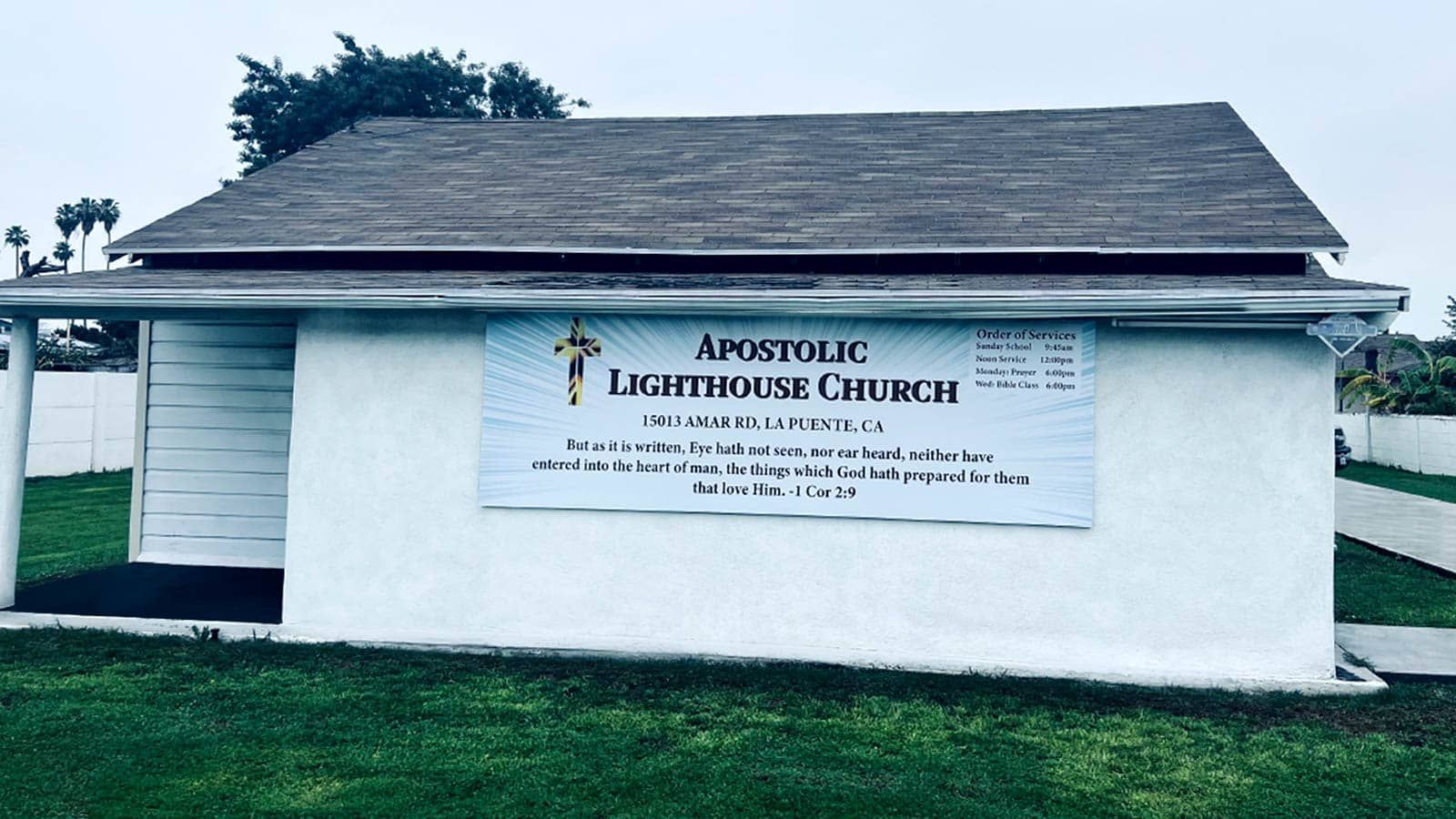 Apostolic Lighthouse Church acrylic sign fixed to the wall