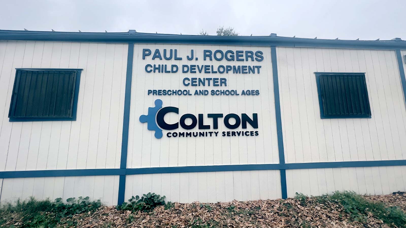 Colton Community Services building sign fixed outdoors