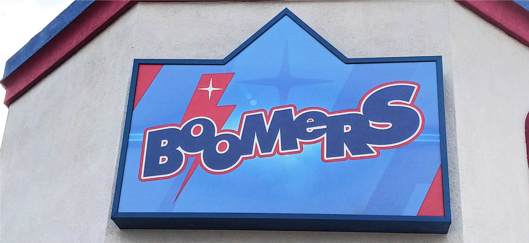 Boomers logo replacement of the blue outdoor display made of lexan and backlit vinyl