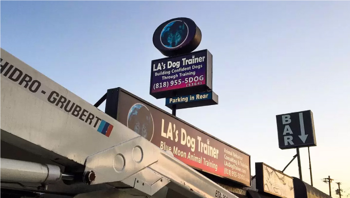 LA's Dog Trainer sign face replacement of a lit display made of aluminum and acrylic