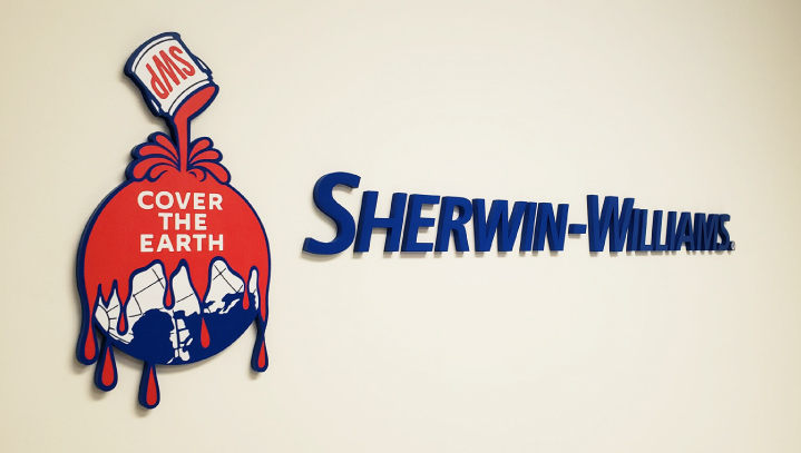 Sherwin-Williams sign making of wall-mounted letters and the company's logo for an office interior