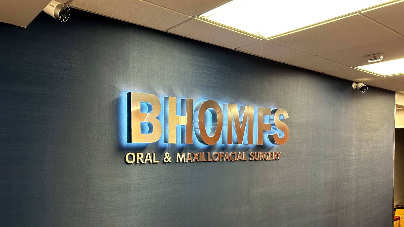 BHOMFS lobby sign installed on the wall