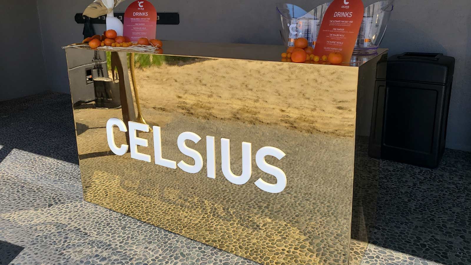 CELSIUS aluminum sign placed outdoors
