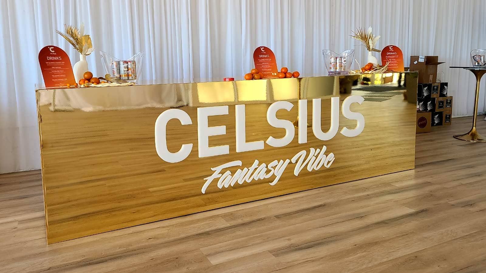 CELSIUS event signage for interior use