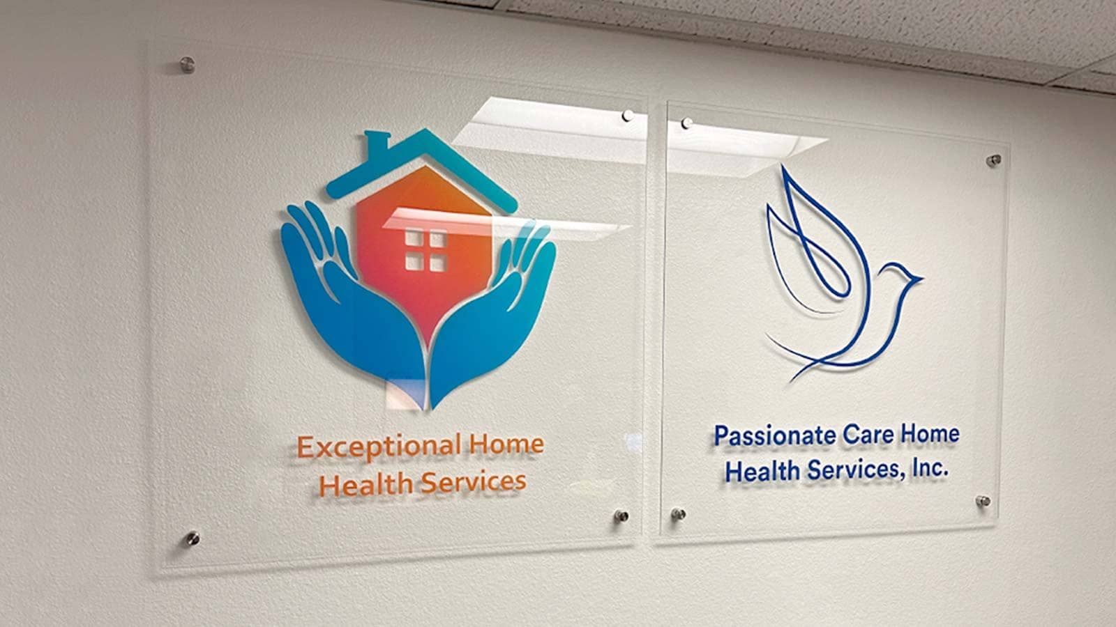 Exceptional Home Health Services acrylic signs indoors