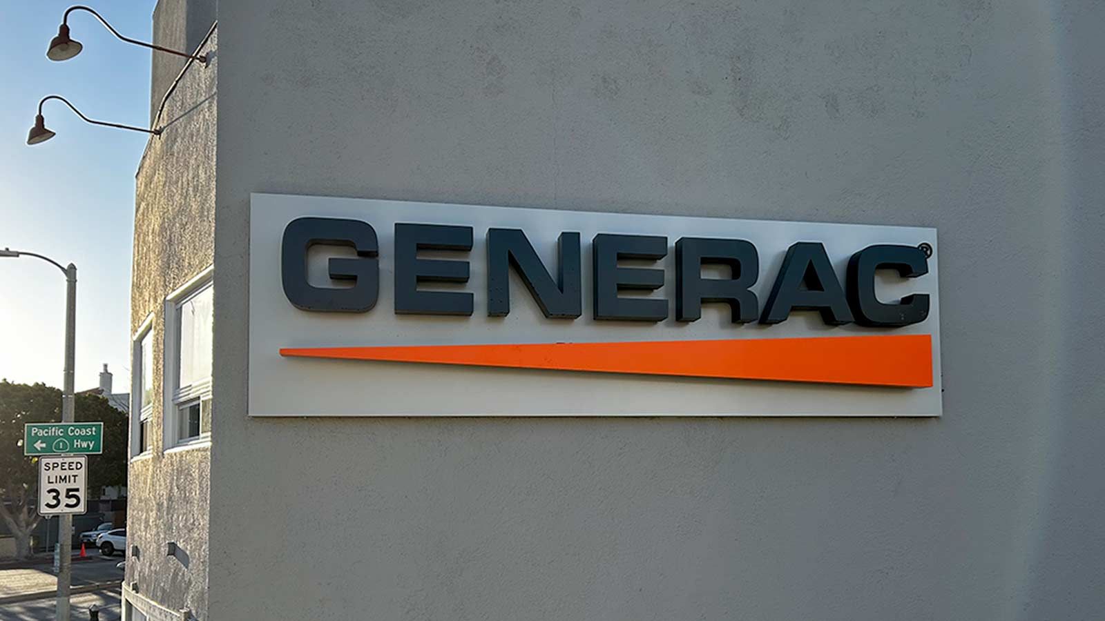 Generac reverse channel letters installed on the building