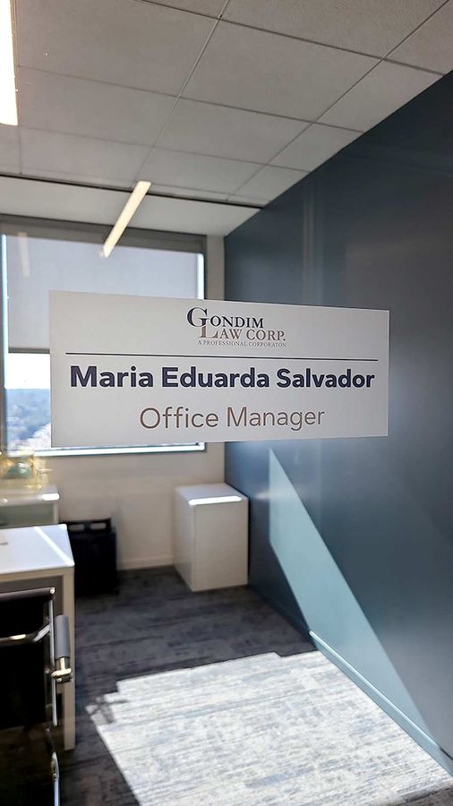 Gondim Law Corp window decal applied indoors