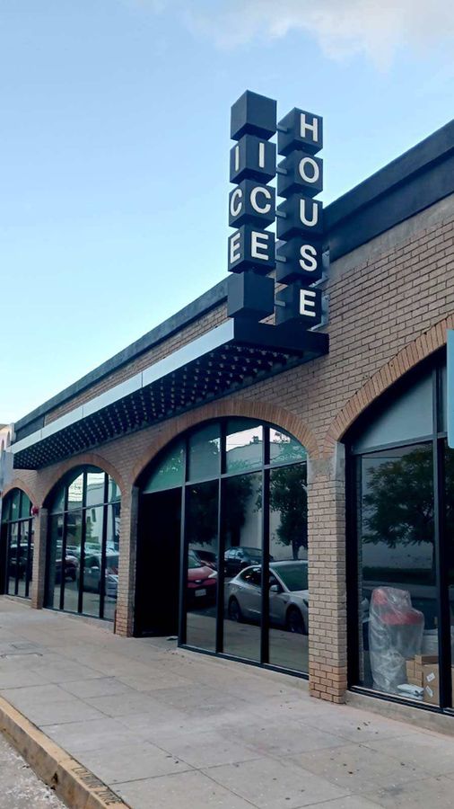 Ice House light up sign attached to the building top