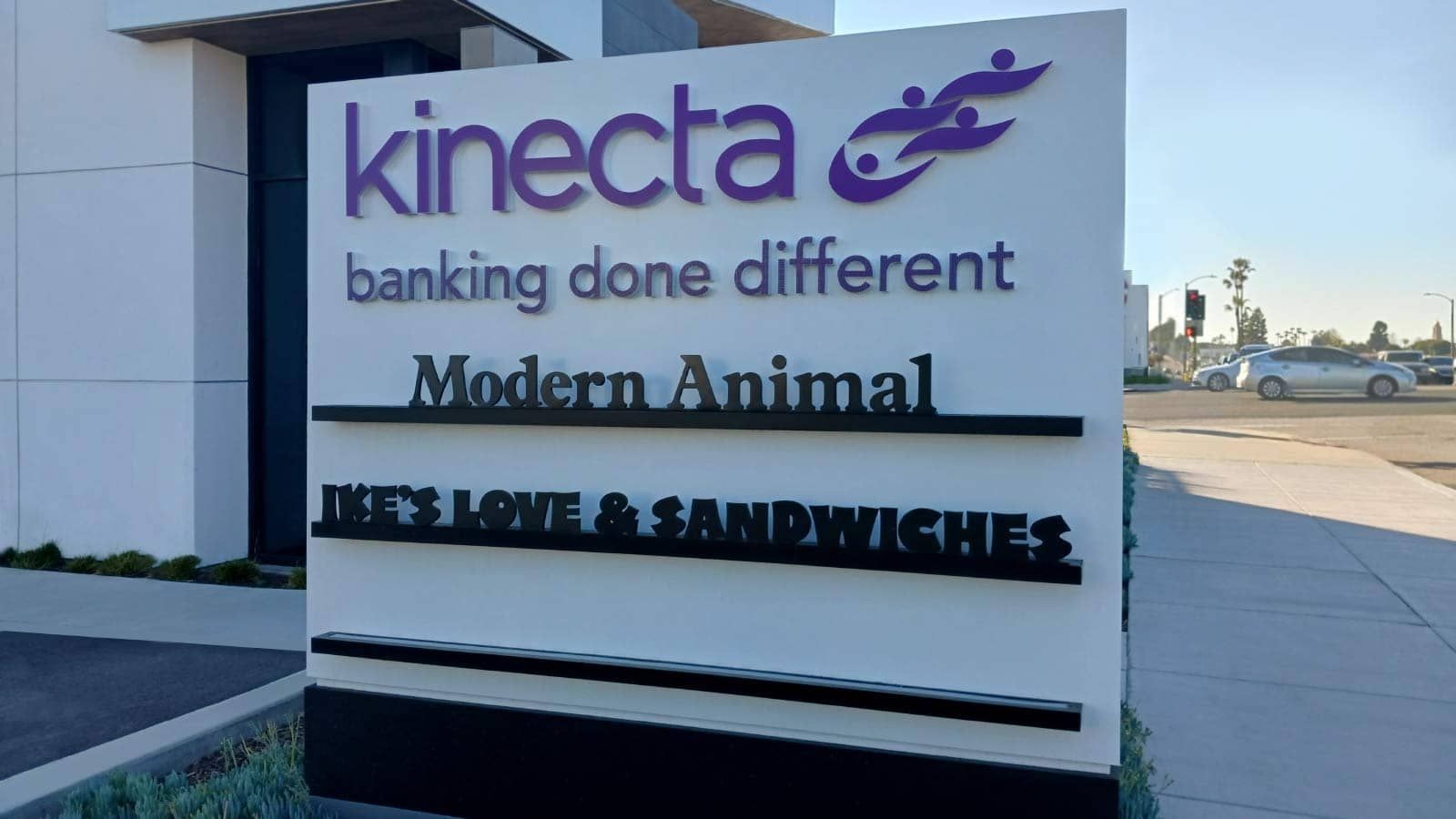 Modern Animal 3D sign attached outdoors