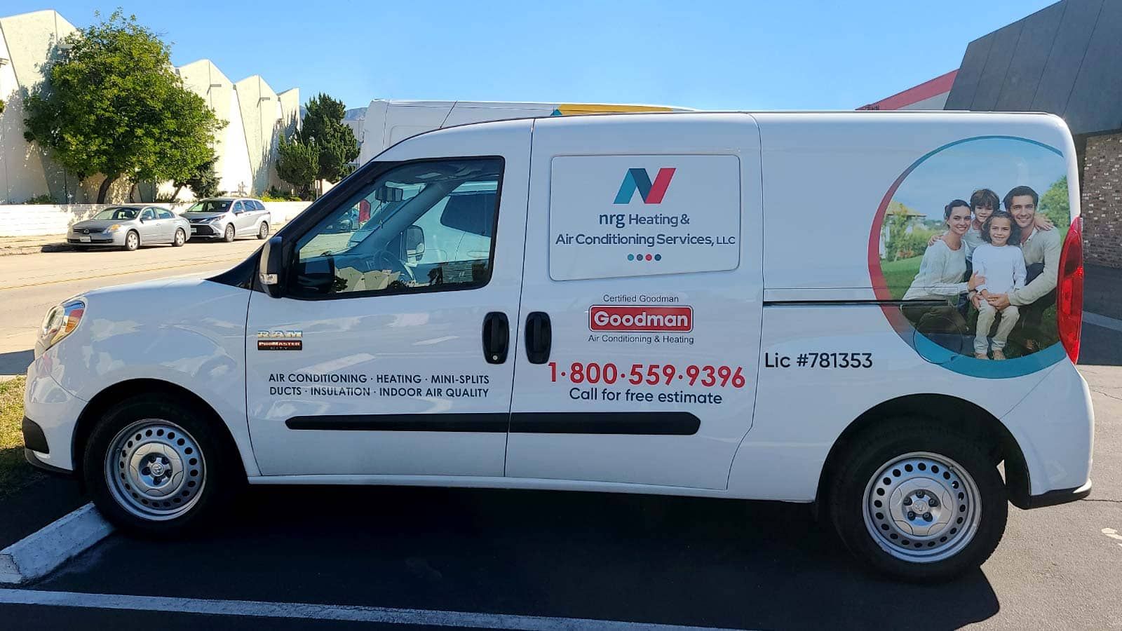 NRG Heating and Air Conditioning car wrap on doors