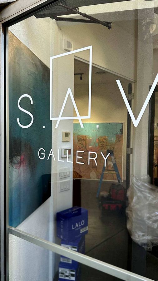 SAV Gallery vinyl lettering applied to the storefront