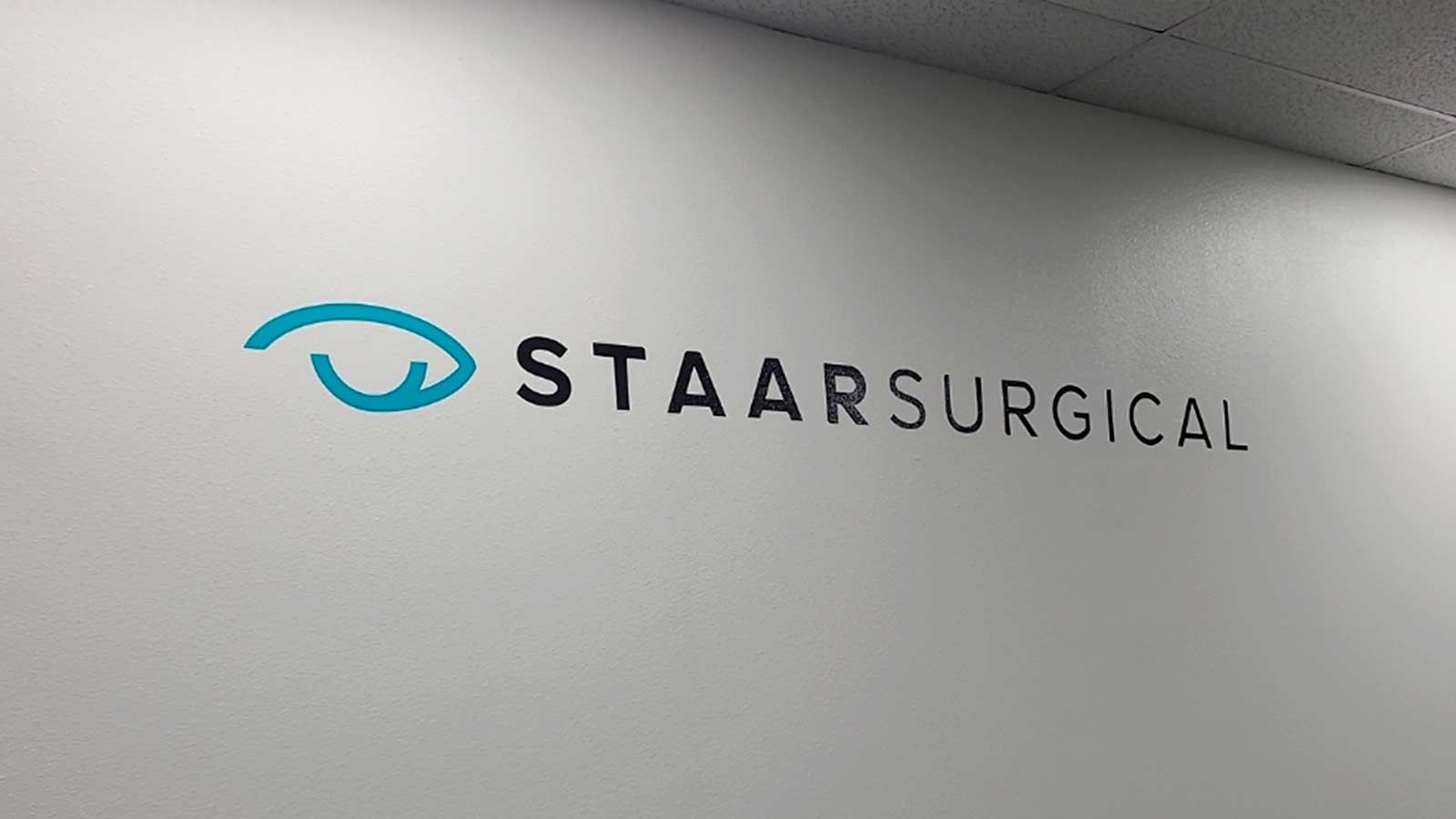 Staar Surgical office sign attached to the wall