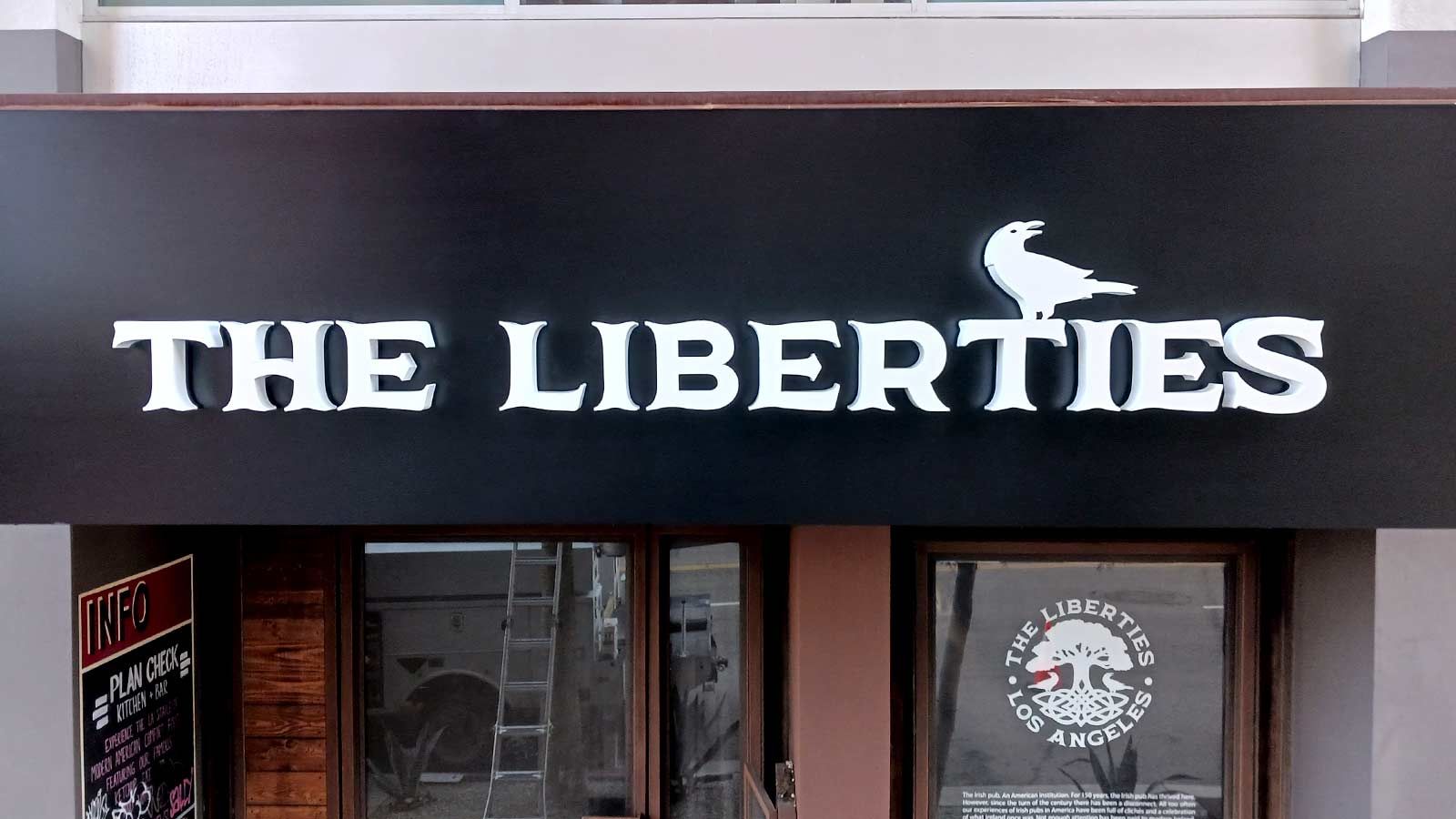 The Liberties reverse channel letters installed outdoors