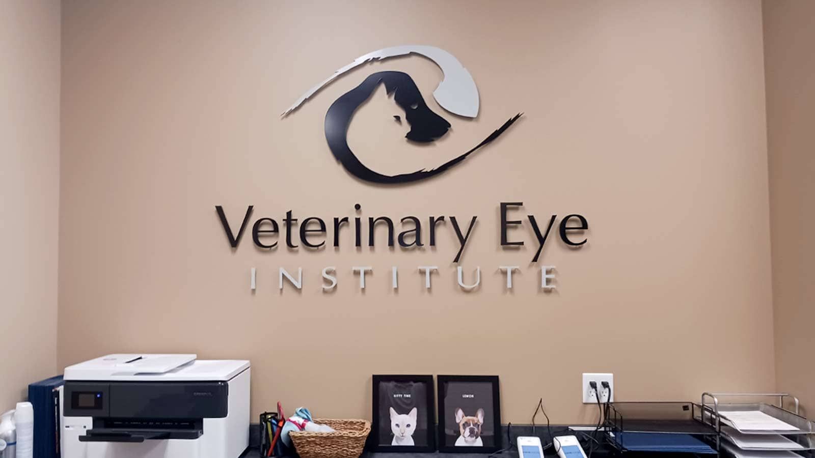 Veterinary Eye Institute medical office sign on the wall