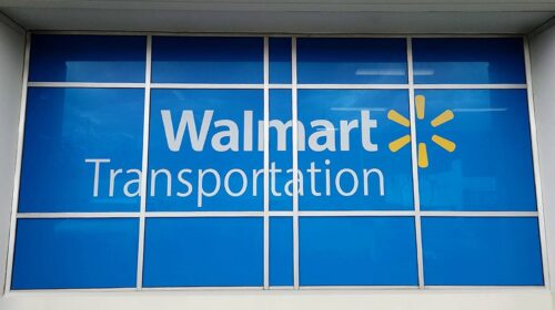 Walmart window decals applied to the storefront