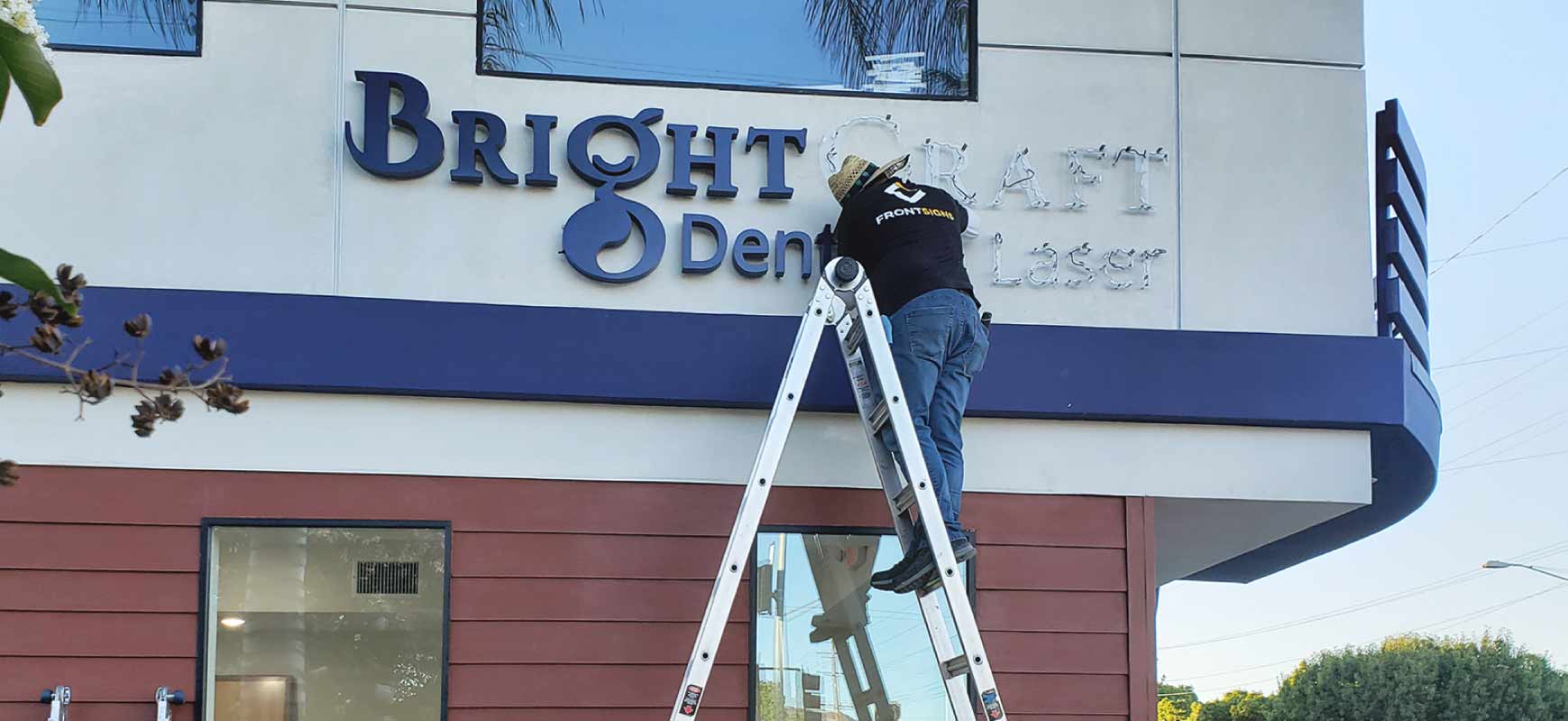 Bright Craft Dental & Laser modern sign installation process for outdoor set-up