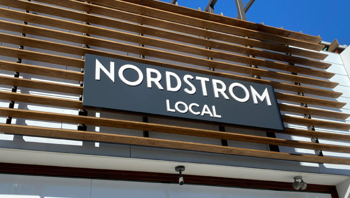 Nordstrom Local trendy sign spelling the brand name made of aluminum and acrylic