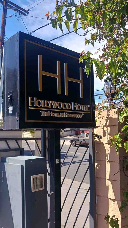 Hollywood Hotel light up sign installed at the entrance