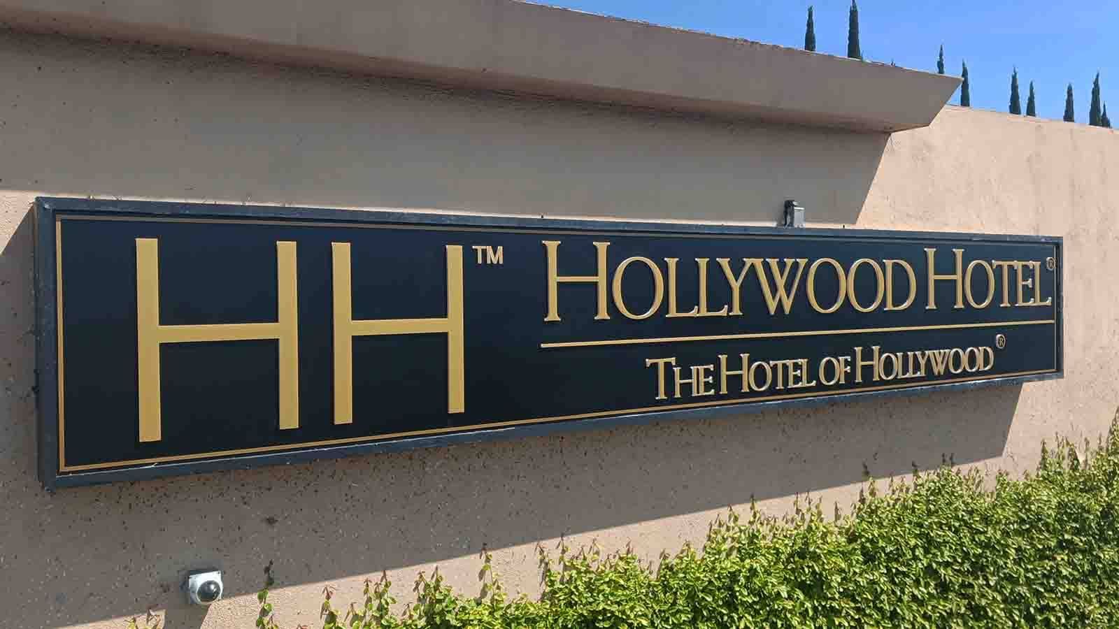 Hollywood Hotel push through sign installed outdoors