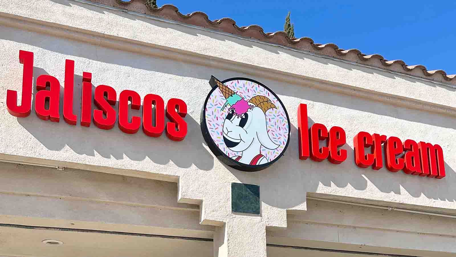 Jaliscos Ice Cream modern signs mounted on the facade