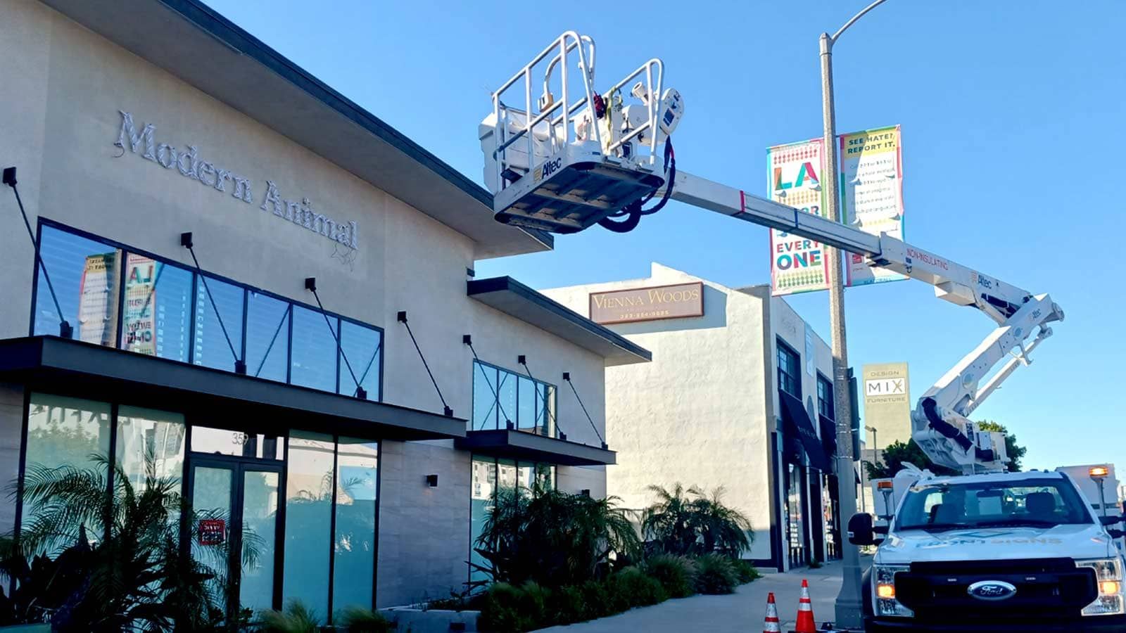 Modern Animal channel letters installation on the facade