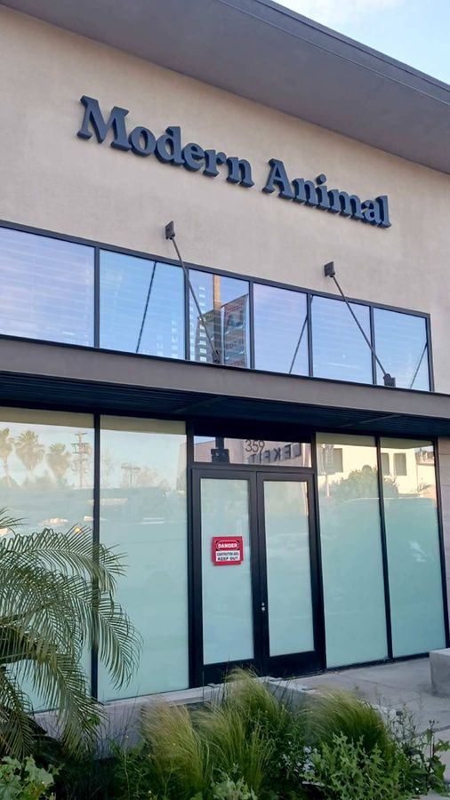 Modern Animal logo sign installed outdoors