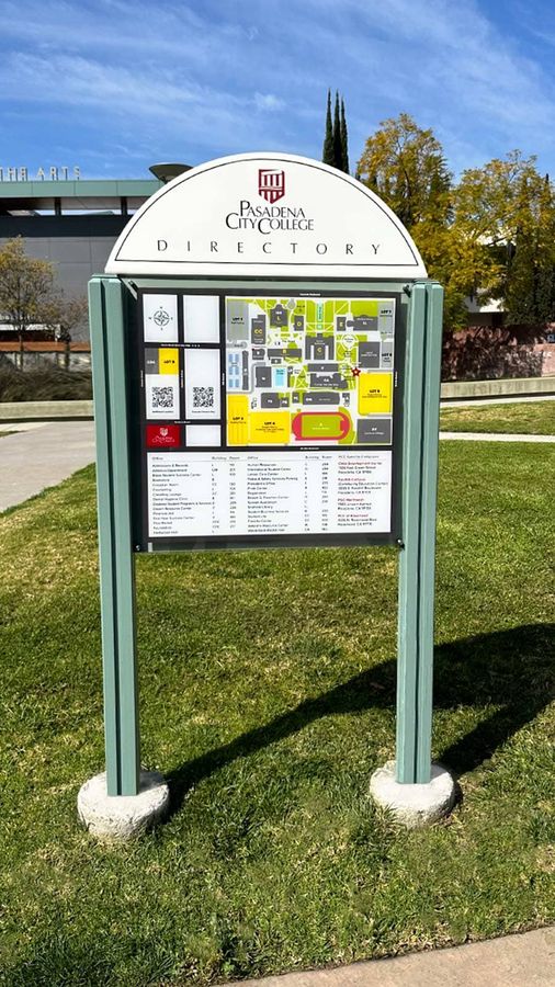 Pasadena City College outdoor sign installed in the park