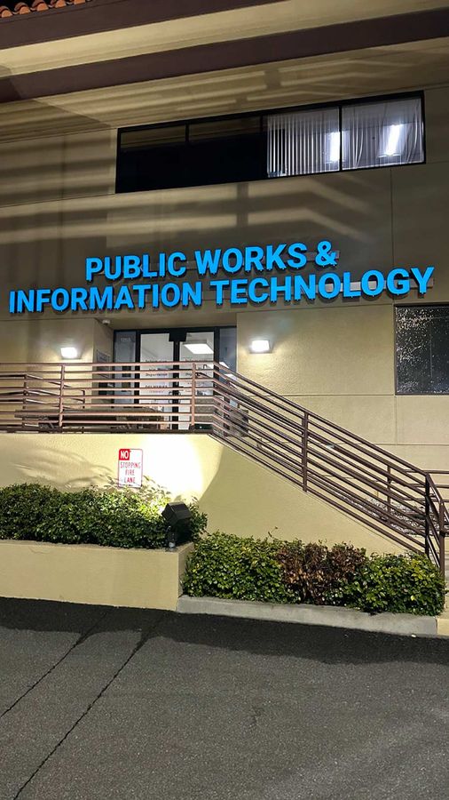 Public Works and Information Technology LED sign on facade