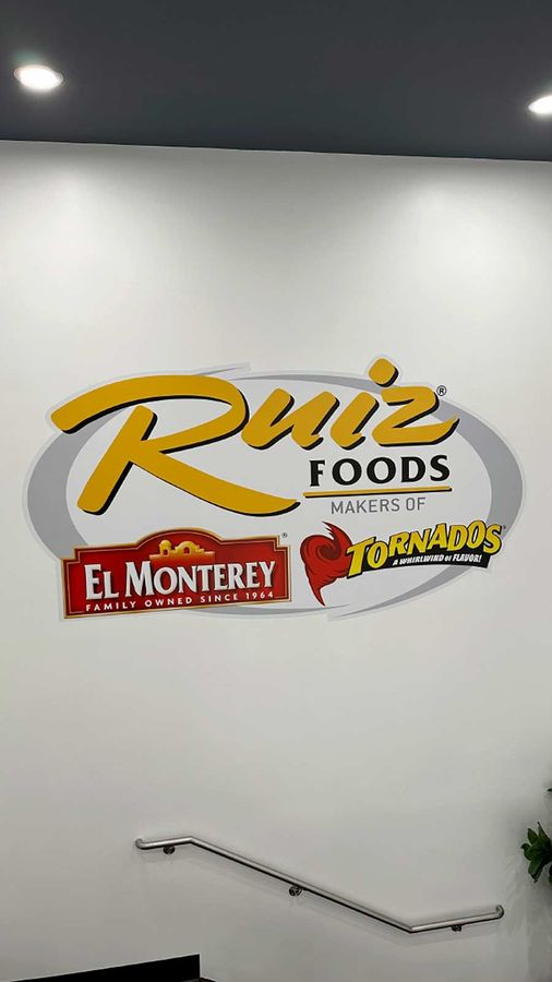 Ruiz Foods wall decal applied indoors