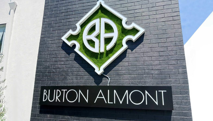 Burton Almont subdivision entrance sign in a wall-mount style made of aluminum and acrylic