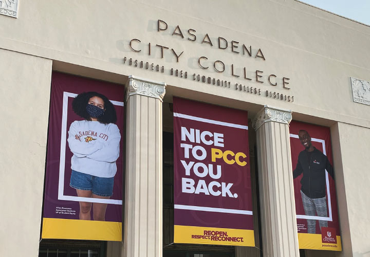 Pasadena City College banners in a hanging style for the community college promotion