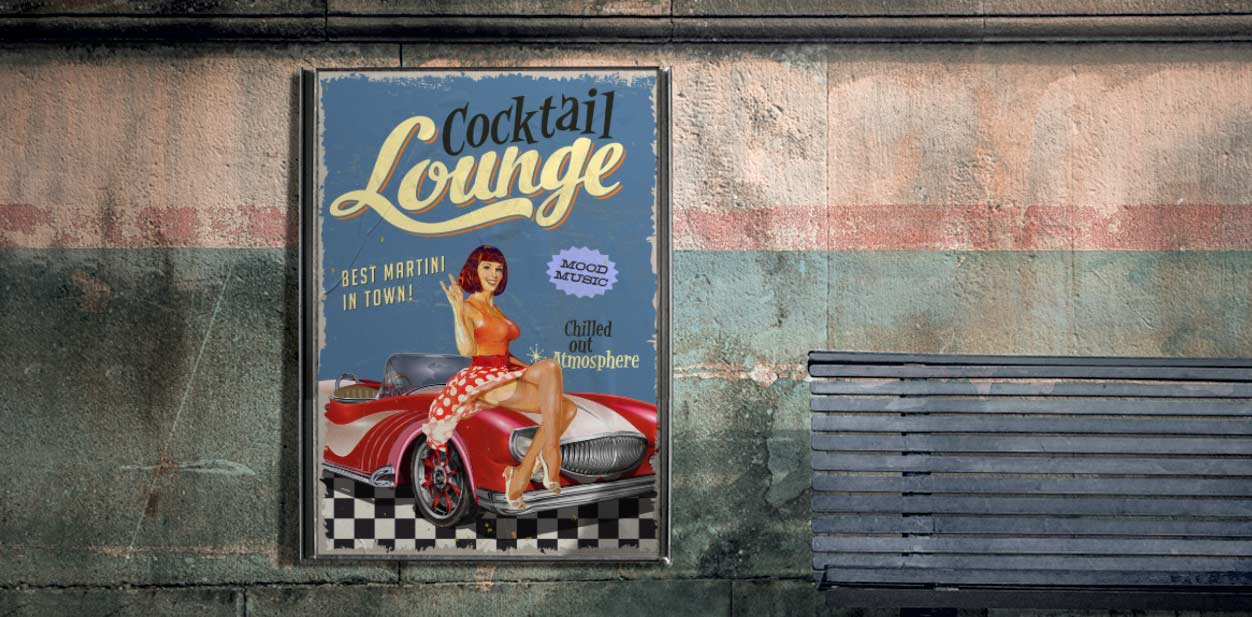Retro advertising poster as an old restaurant design trend