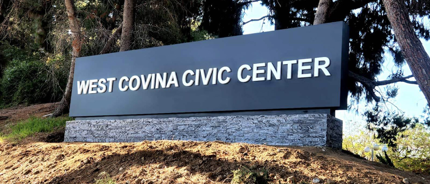 West Covina Civic Center neighborhood signage in a freestanding style made of aluminum