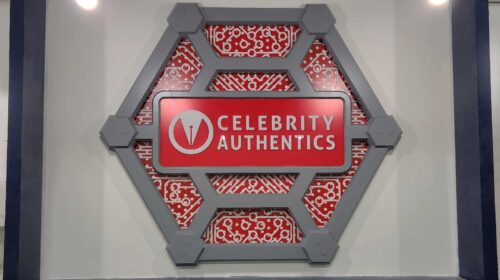 Celebrity Authentics light up sign attached to the wall