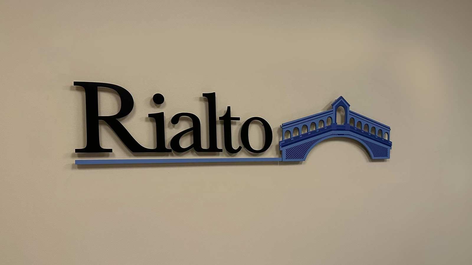 Rialto aluminum sign attached to the wall