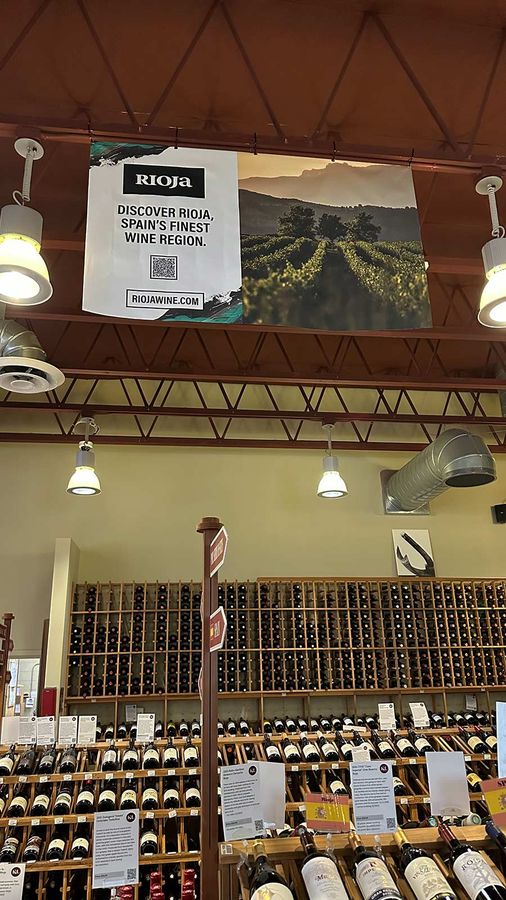 Rioja USA banner installed indoors