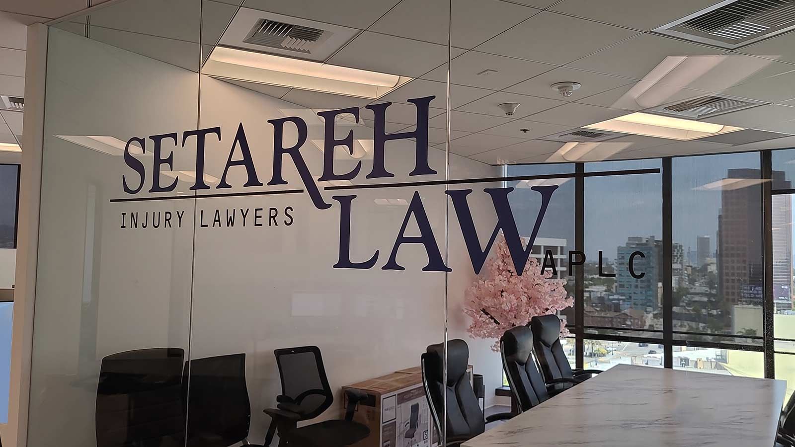 Setareh Law, APLC vinyl lettering applied to the glass