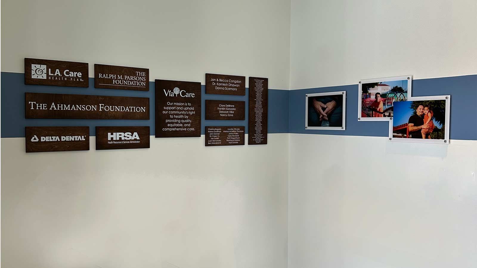 Via Care interior signs attached to the wall