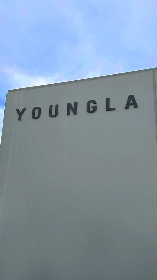 Young LA PVC sign mounted on the exterior wall