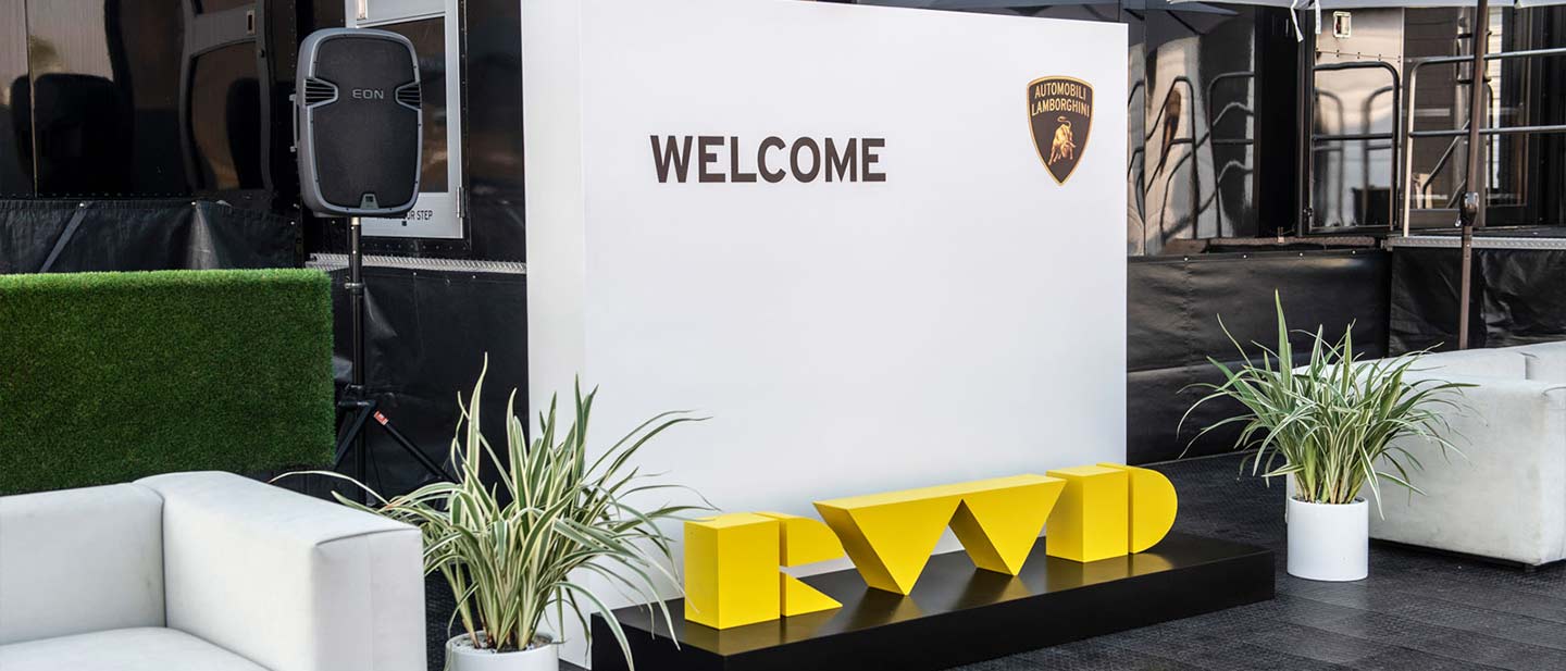 Lamborghini custom event stand created by Front Signs sign making company